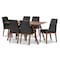 Baxton Studio Tara Mid-Century Modern Dark Grey Fabric and Walnut Brown Finished Wood 7-Piece Dining Set 186-11674-11866-Zoro - alternate 1